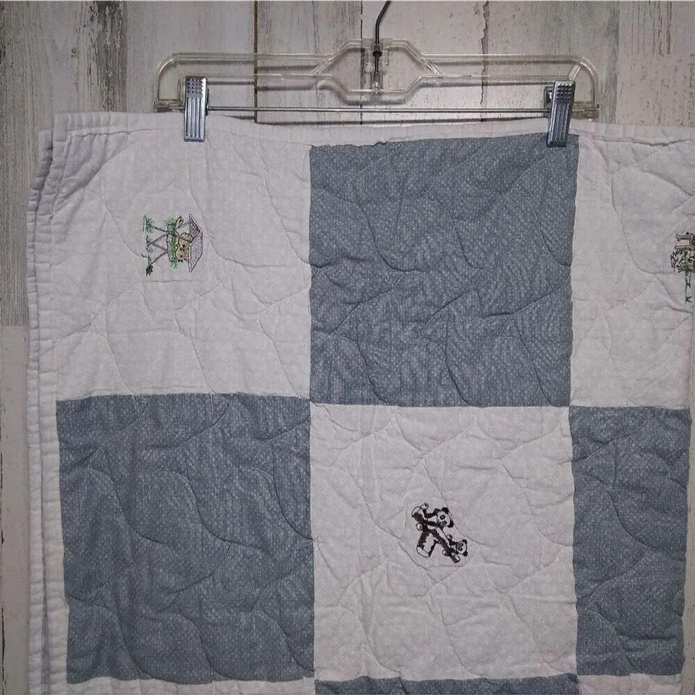 Handmade Embroidered Baby Quilt 43x36 inches